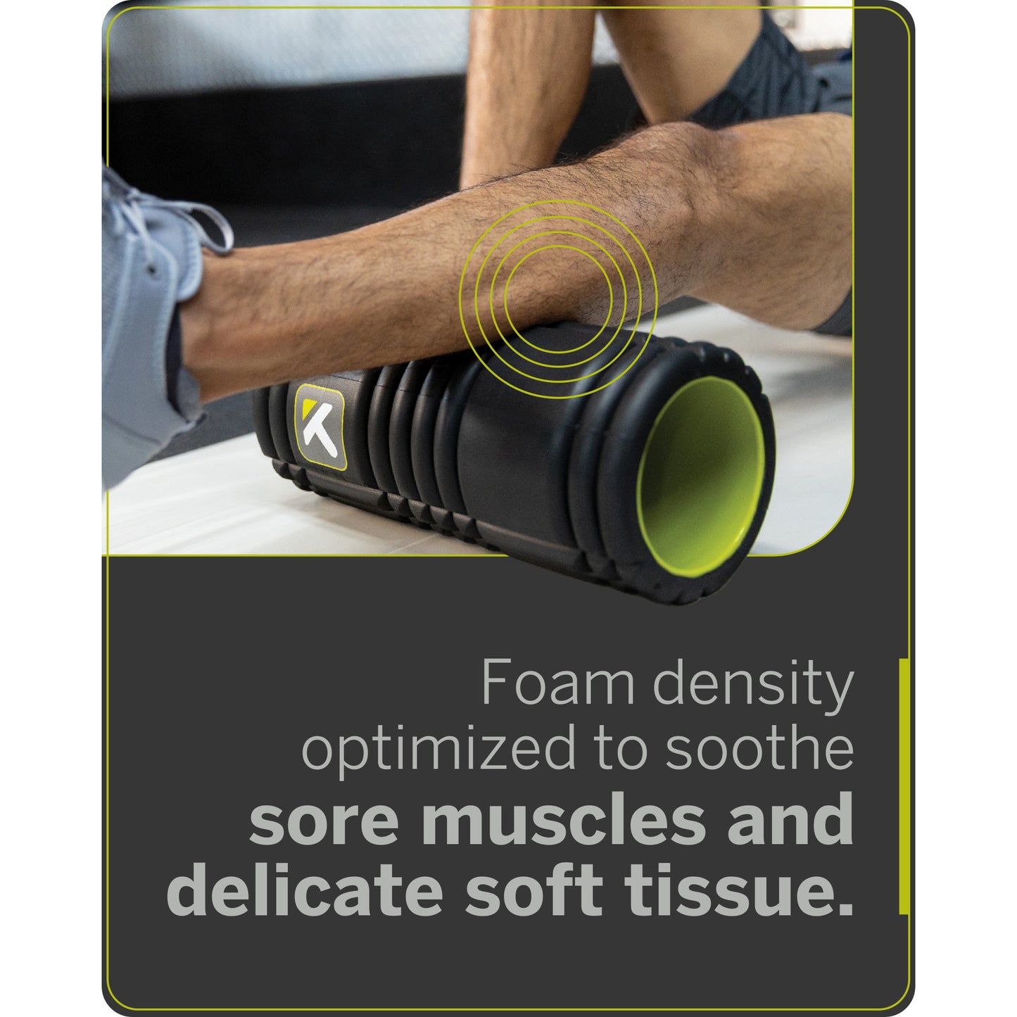 Foam roller relieves sore muscles and soft tissue in a fitness setting