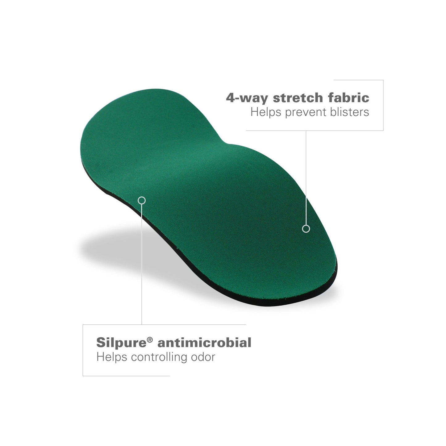 The insoles feature antimicrobial and stretch fabric for comfort inside footwear.