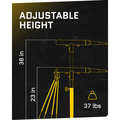 Illustration of an adjustable microphone stand with height specifications and weight capacity