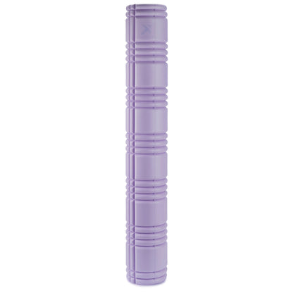 A purple cylinder with textured ridges standing upright against a white background.