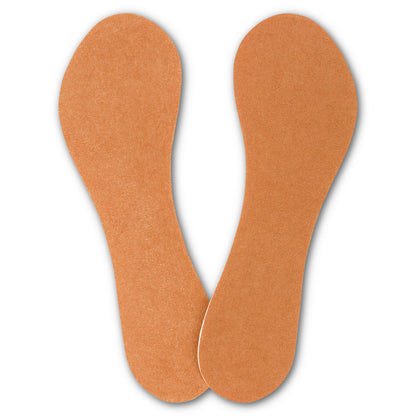 Pair of insoles placed on white background for foot comfort support.