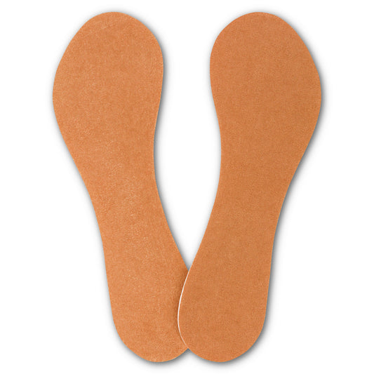 Pair of insoles placed on white background for foot comfort support.