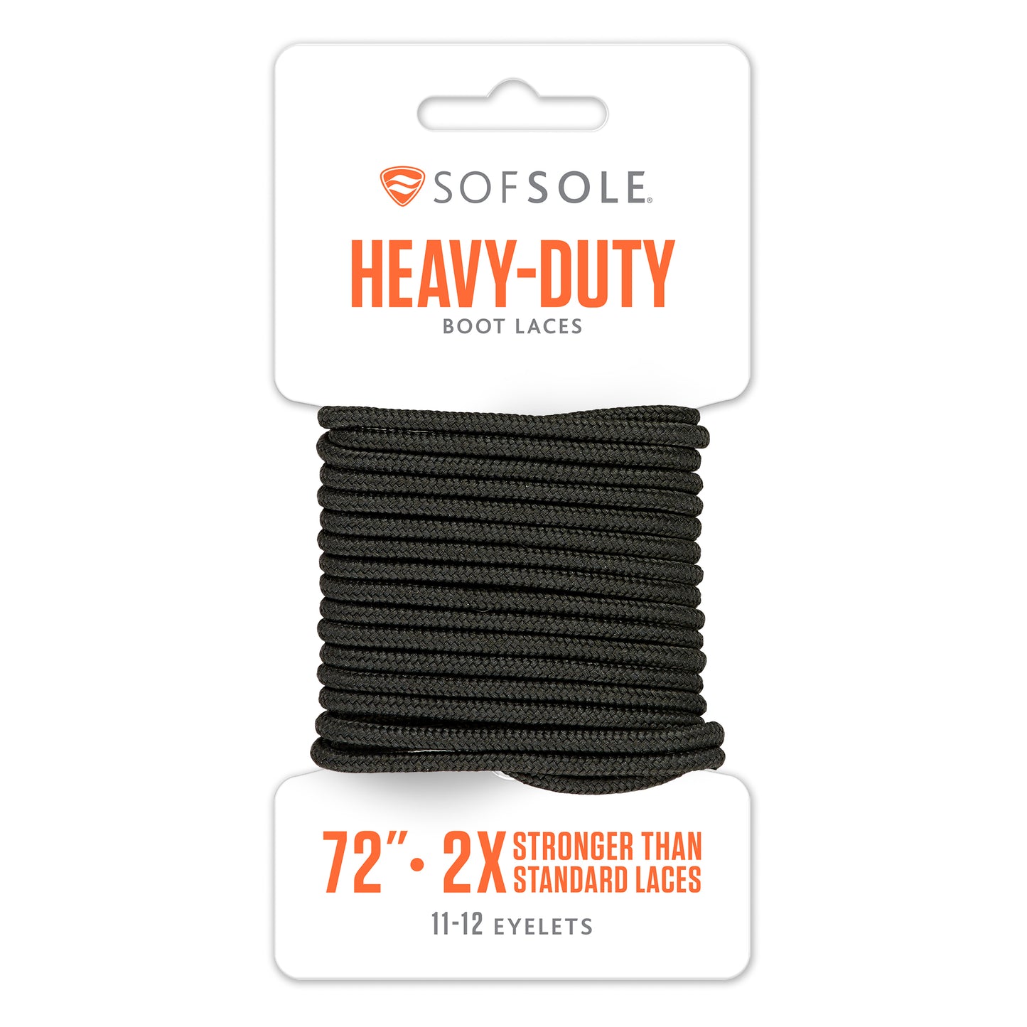 Sofsole boot laces hold tightly for 72 inches on shoes with 11-12 eyelets.