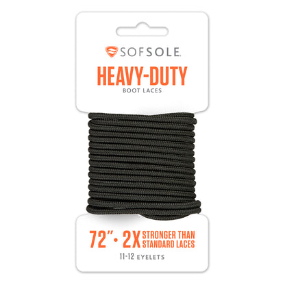 Sofsole boot laces hold tightly for 72 inches on shoes with 11-12 eyelets.