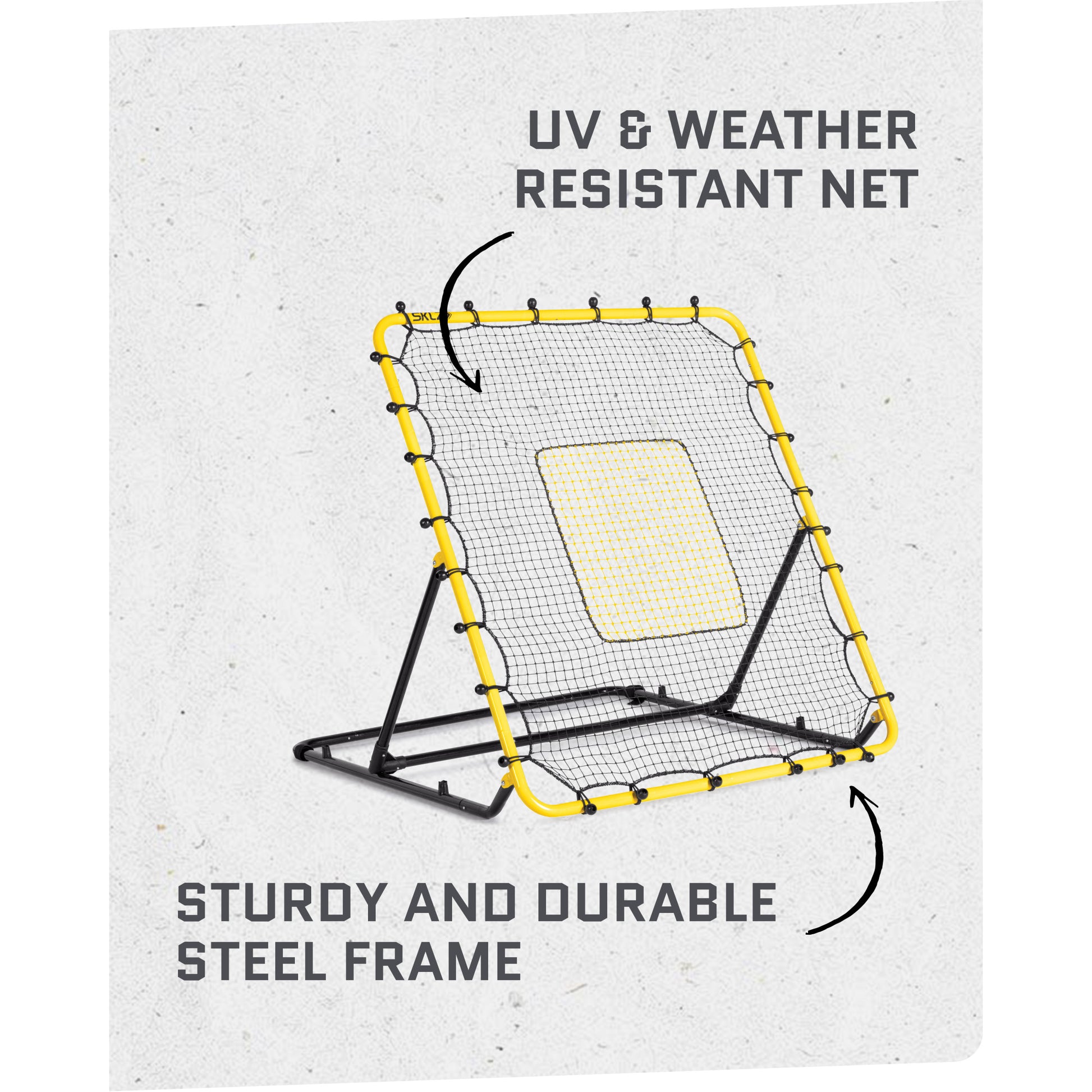 Steel frame supports UV and weather resistant net for outdoor sports.