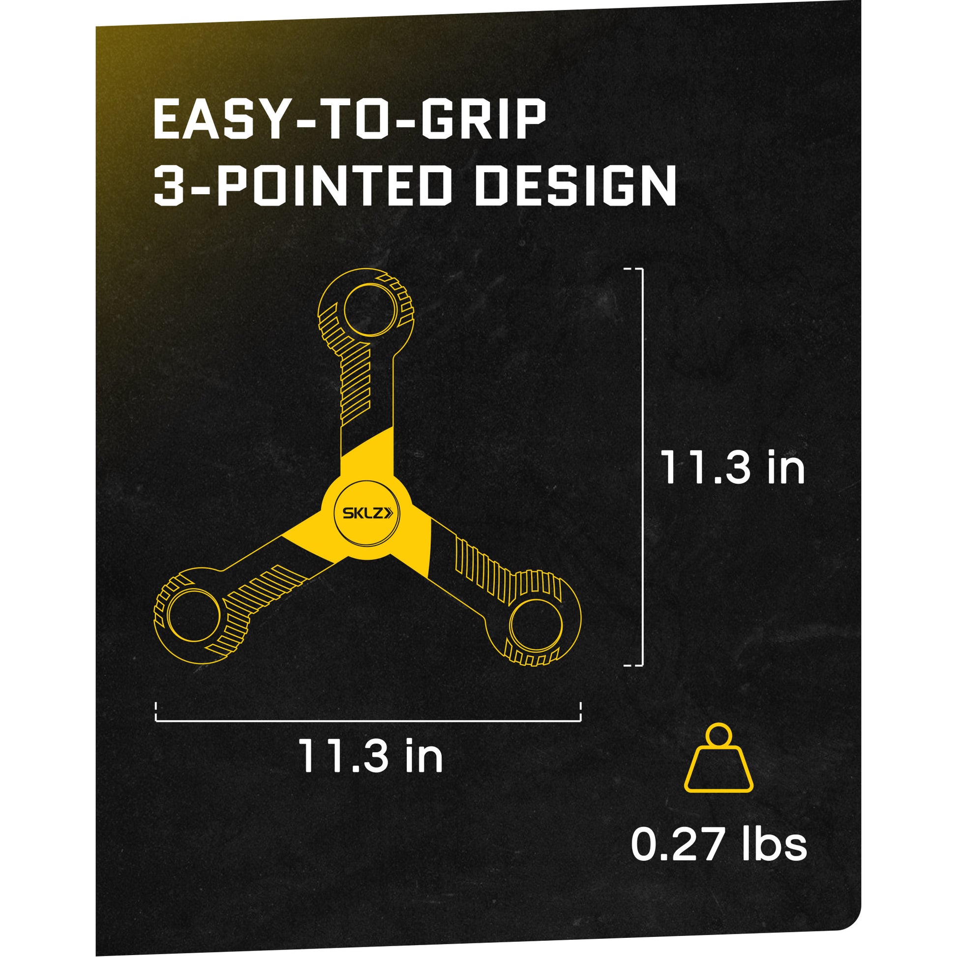 Threepoint grip tool with dimensions 113 inches by 113 inches and weight 027 pounds on black background