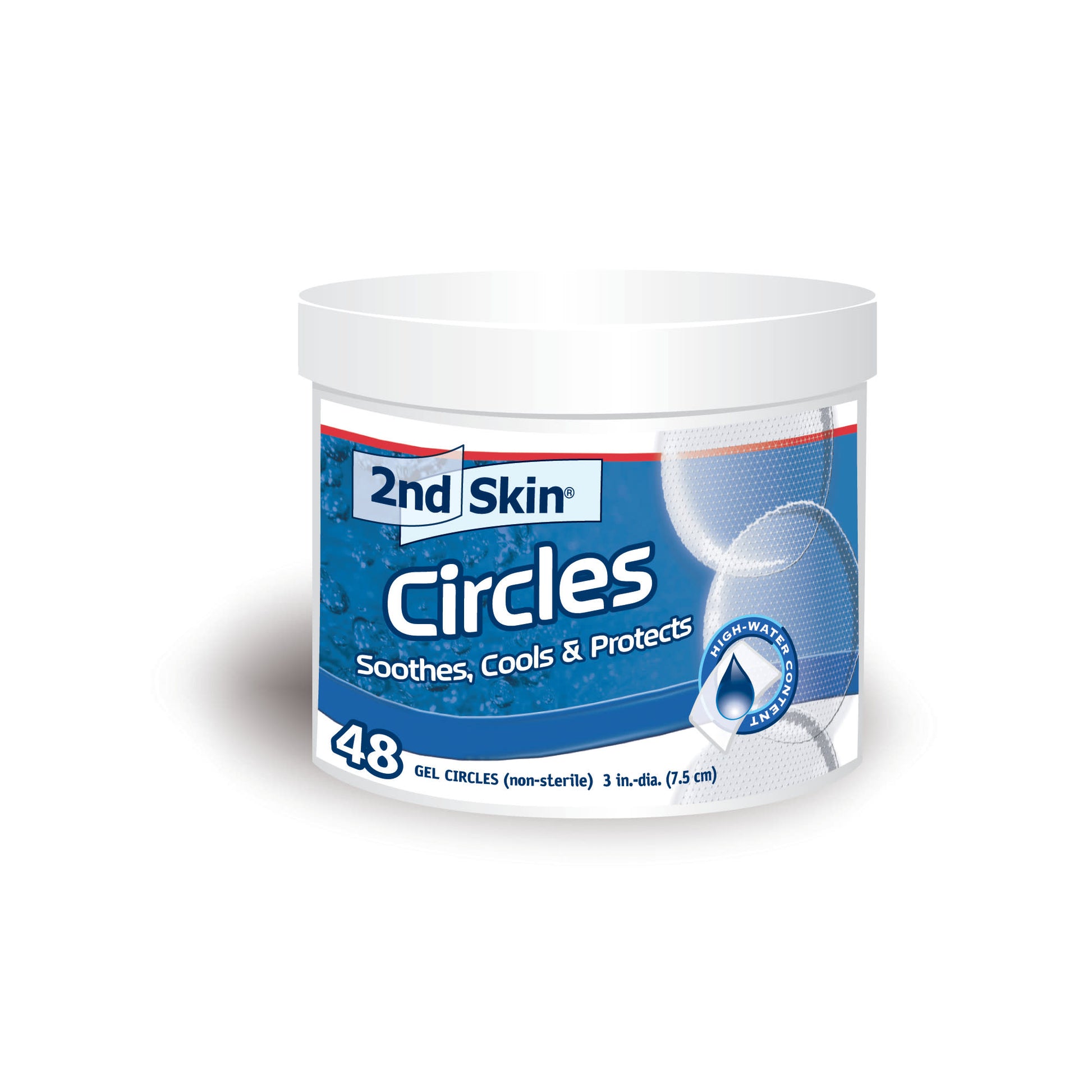 Gel circles soothe cool and protect skin in a container of 48 pieces on a white background