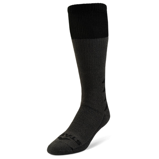 A black and gray athletic sock displays in isolation against a white background.