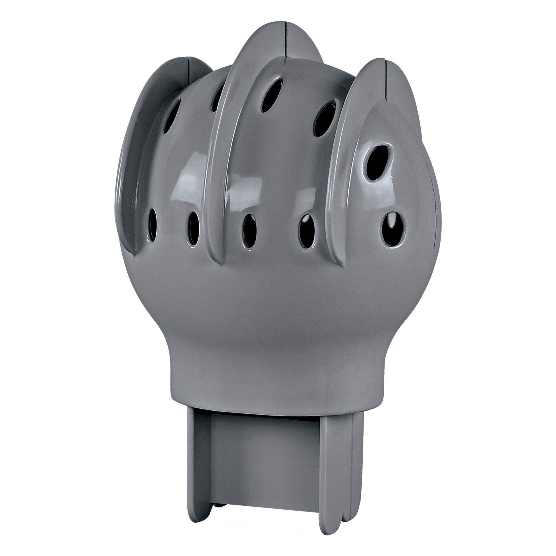 Plastic pipe fitting connects multiple pipes in plumbing systems.