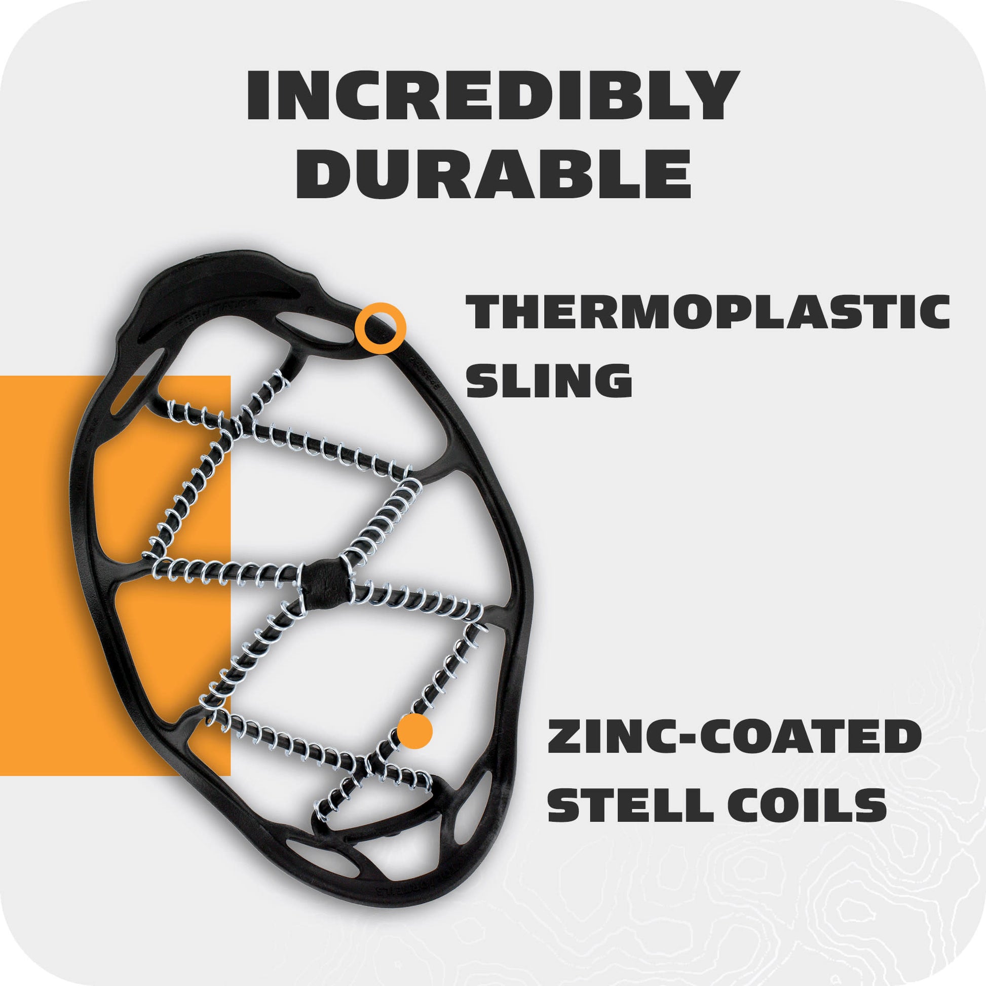 A shoe sole with zinccoated steel coils and a thermoplastic sling in a fitness product display