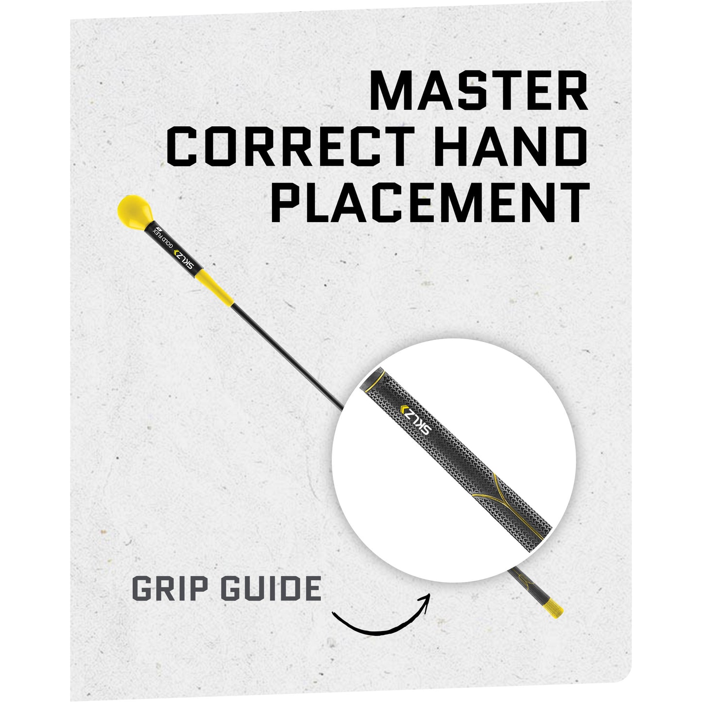 Golf club demonstrates correct hand placement on a grip guide for practice