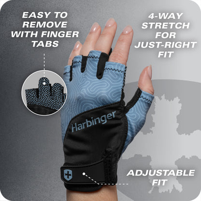 Glove with finger tabs stretches for a snug fit in a close-up view