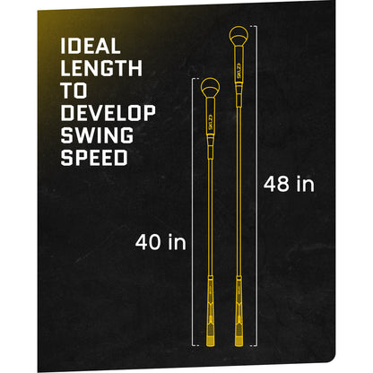 Golf clubs are displayed with lengths of 40 and 48 inches on a black background