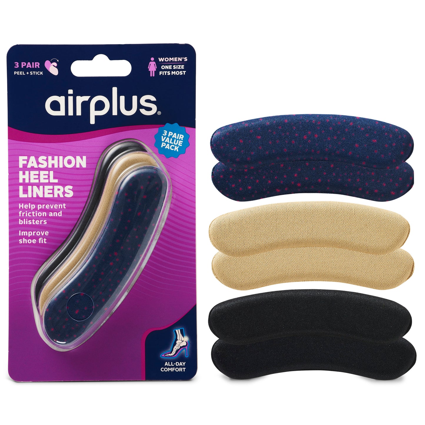 Fashion Heel Liners Womens One Size  3Pk