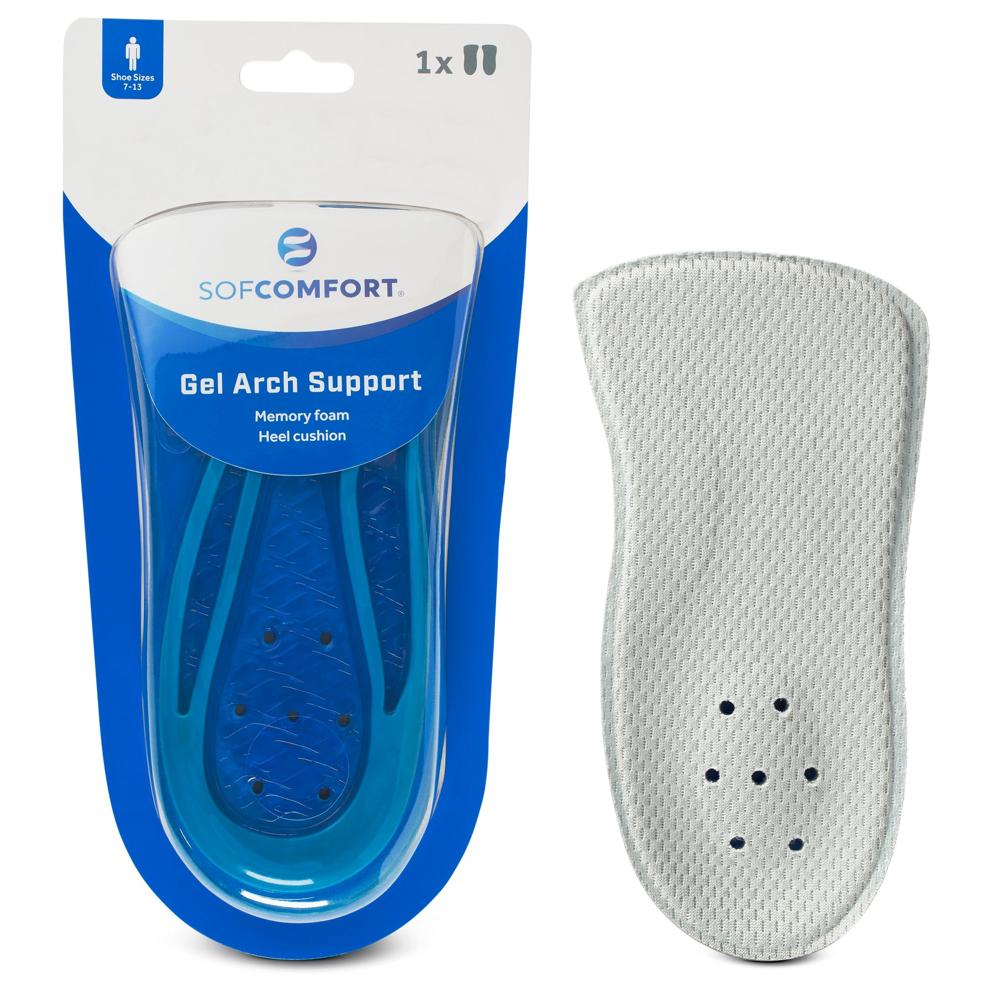 Memory foam heel cushion supports and relieves pressure on the heel in footwear.