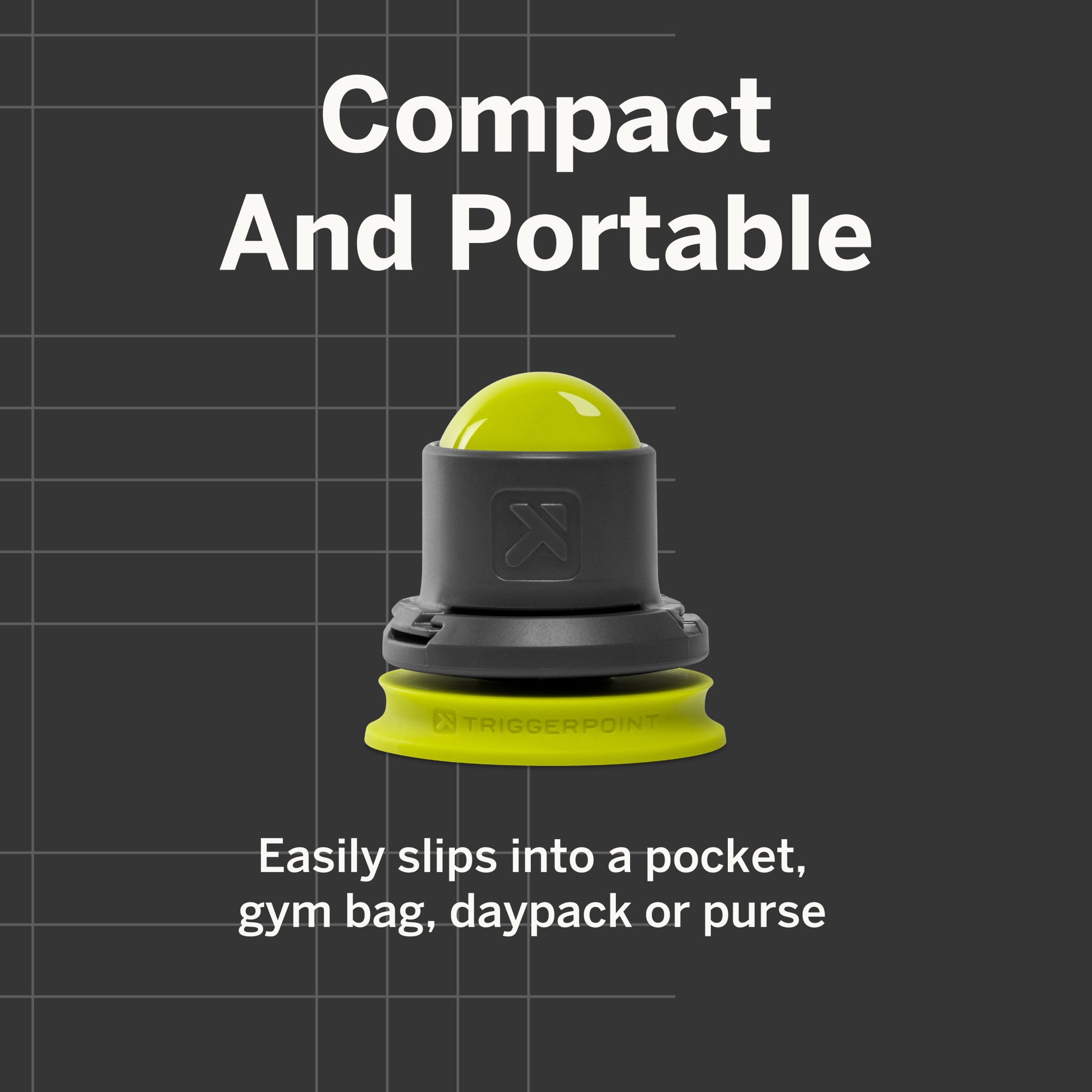 A small compact device demonstrates easy slip into pockets or gym bags for portability.