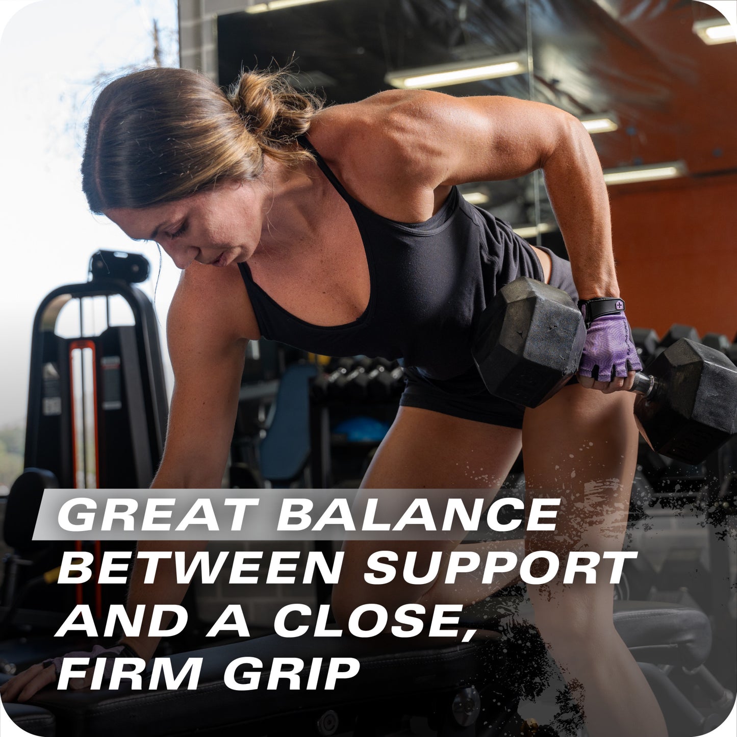 Woman performs a bent-over row with dumbbells in a gym for muscle strengthening.