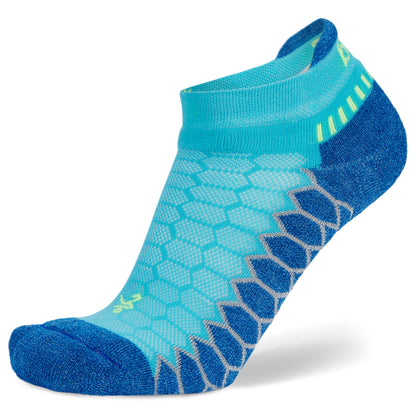 A running sock features a honeycomb pattern and is placed against a white background.