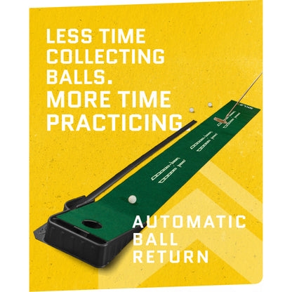 An automatic golf ball return mechanism sorts balls to reduce collecting time and encourage practice