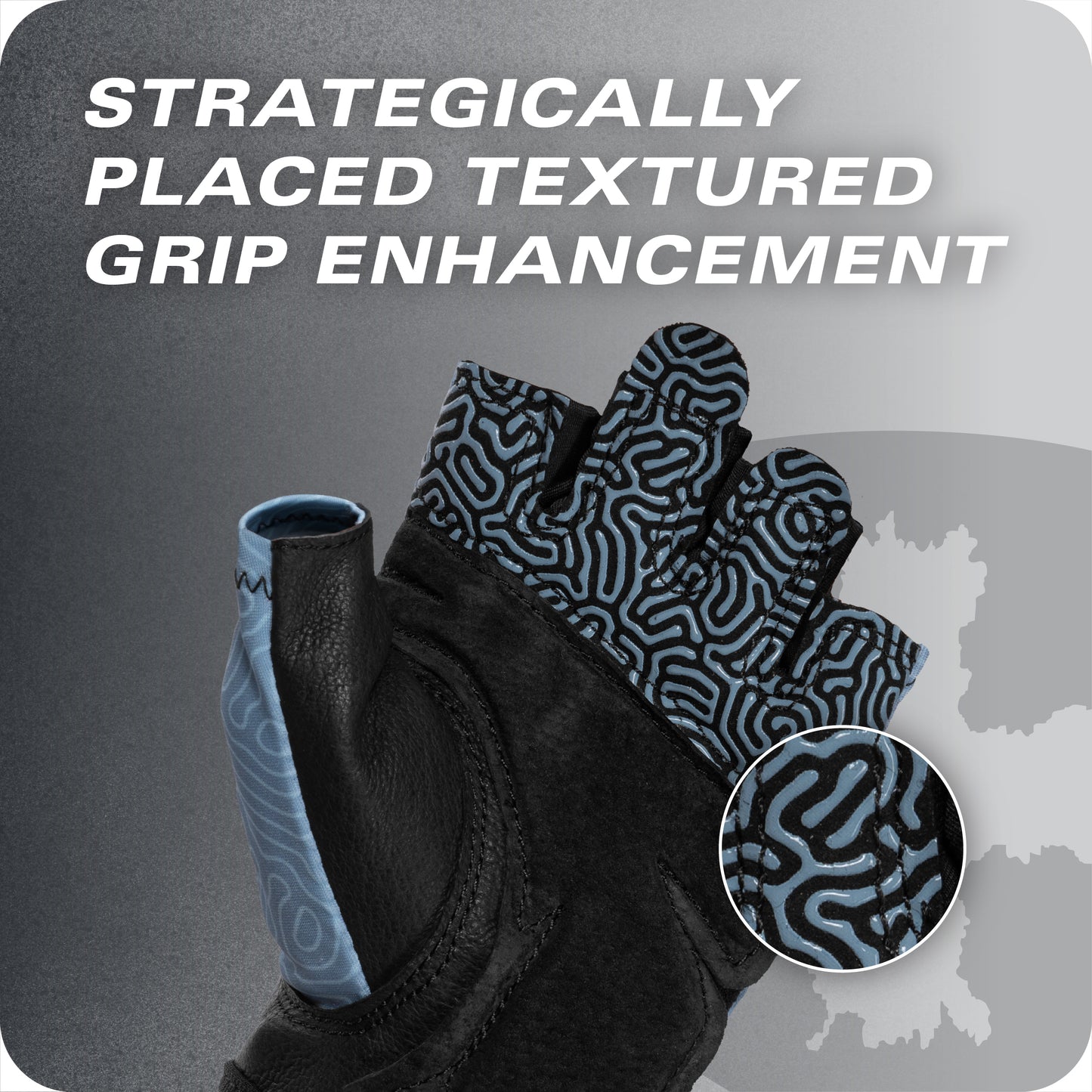 Glove with textured grip enhances grip in cycling or outdoor activities.
