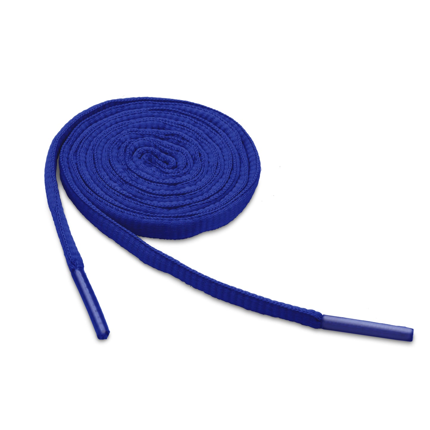 A blue martial arts belt is coiled on a white background.
