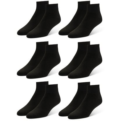 Eight pairs of black socks are arranged in rows in a retail display.
