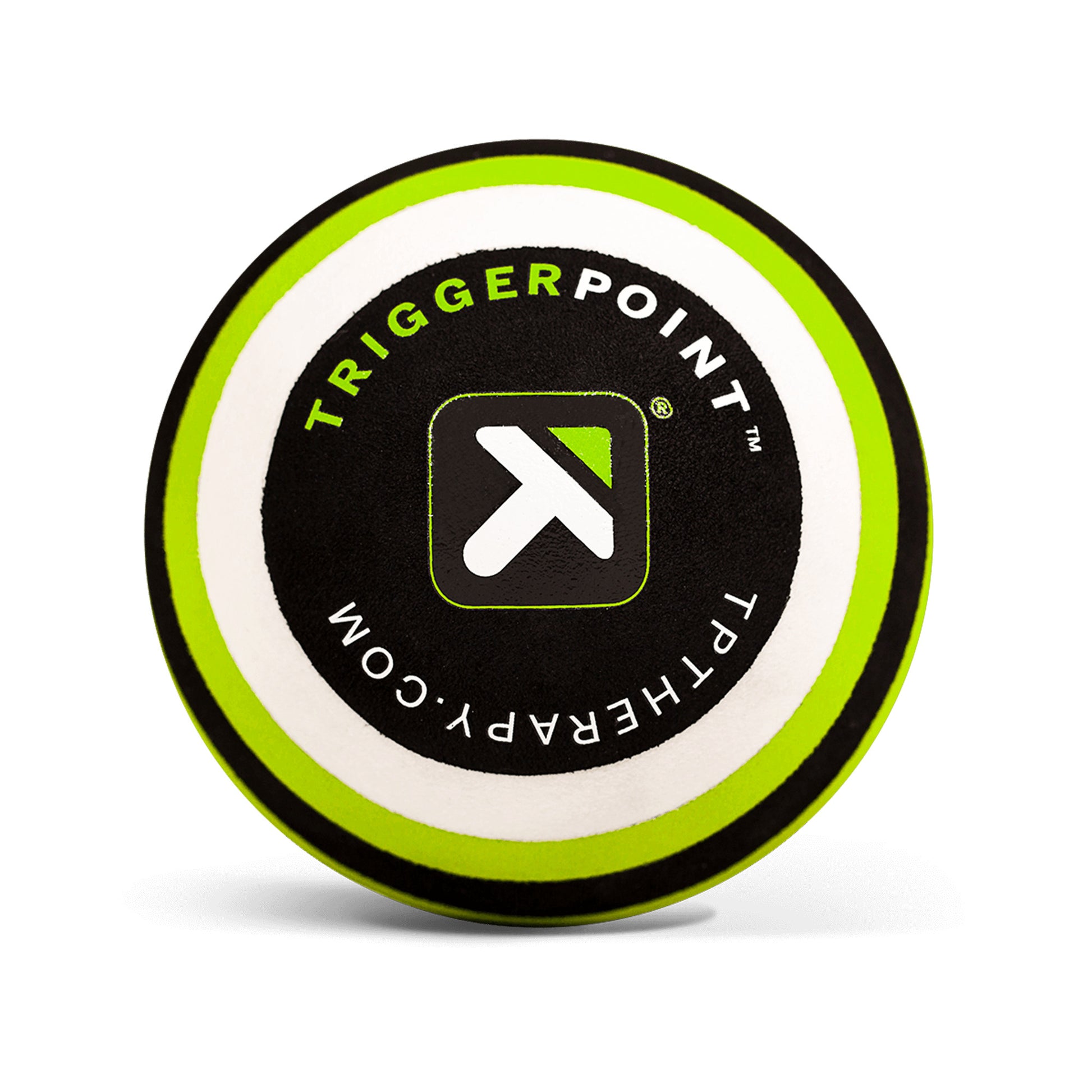 Trigger Point pressure tool presses on trigger points in muscles against a white surface.