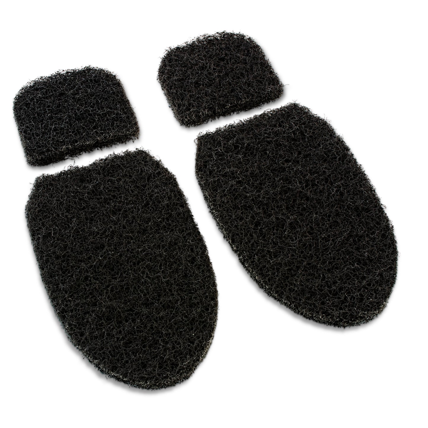 Black foam pads adhere to shoes for cushioning and grip in a sporting environment