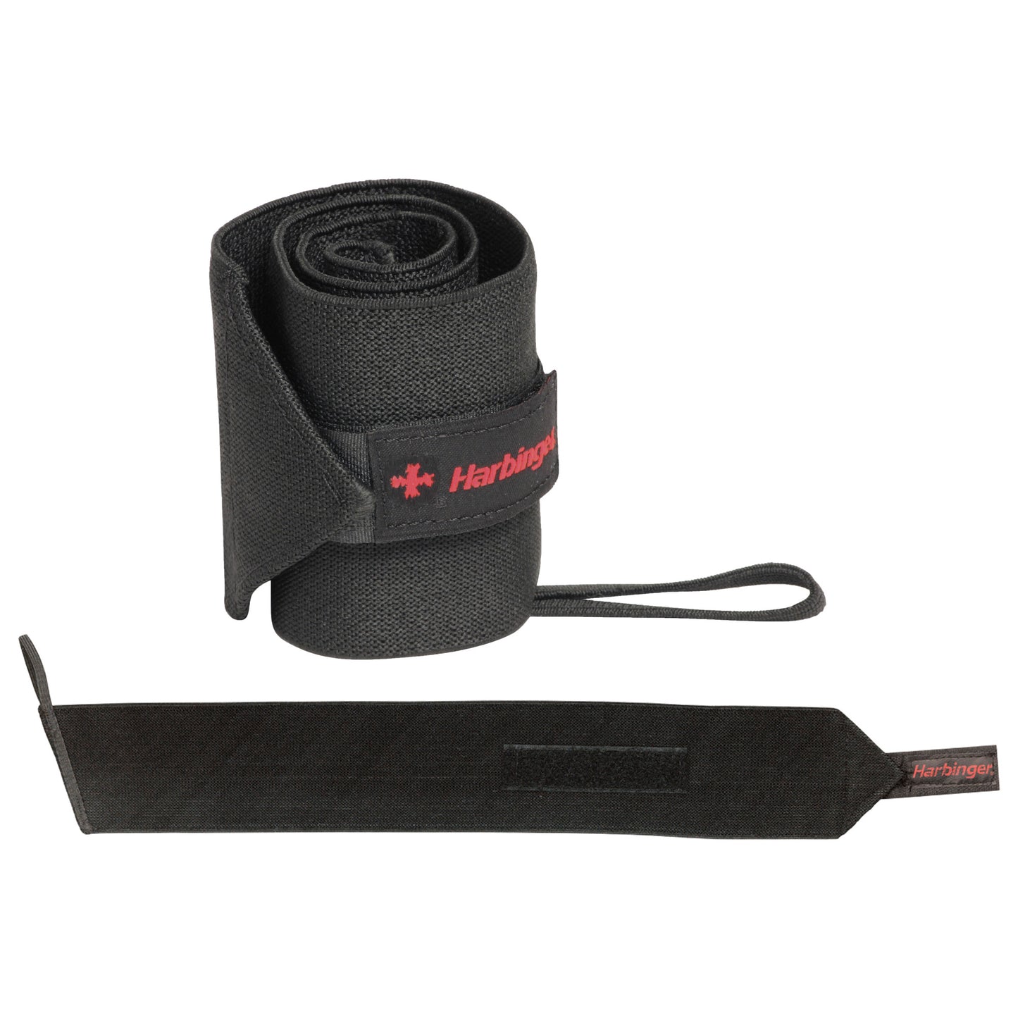 A black wrist strap and foam pad for support are displayed on a plain background.