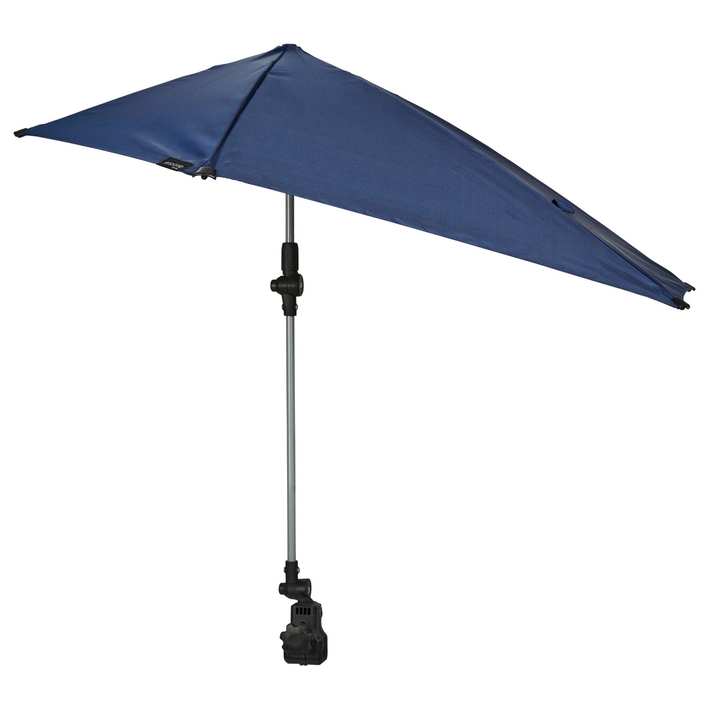 A blue patio umbrella opens in an outdoor setting.