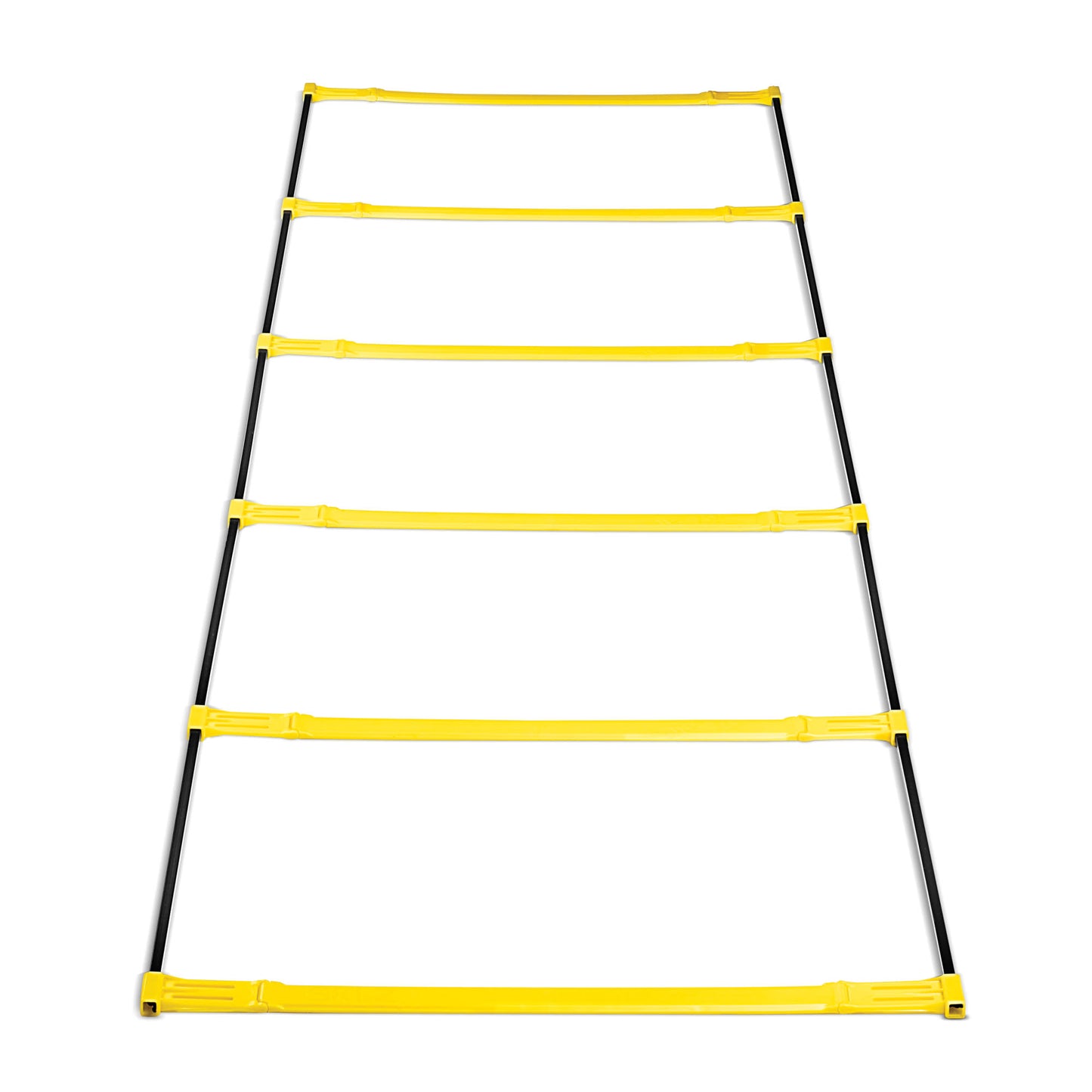 Ladder stretches downward in an empty room with a white background