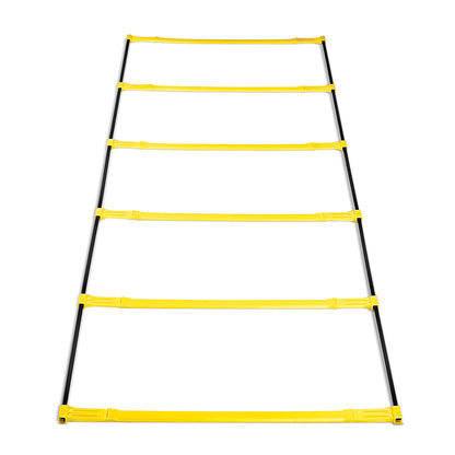 Ladder stretches downward in an empty room with a white background