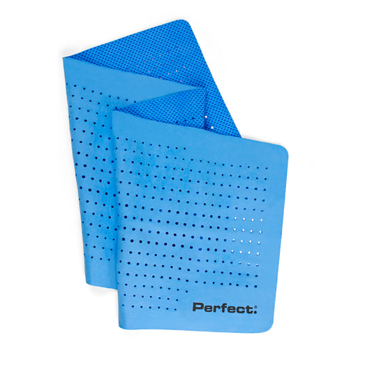 Perforated blue folders hold documents in a file or office setting.