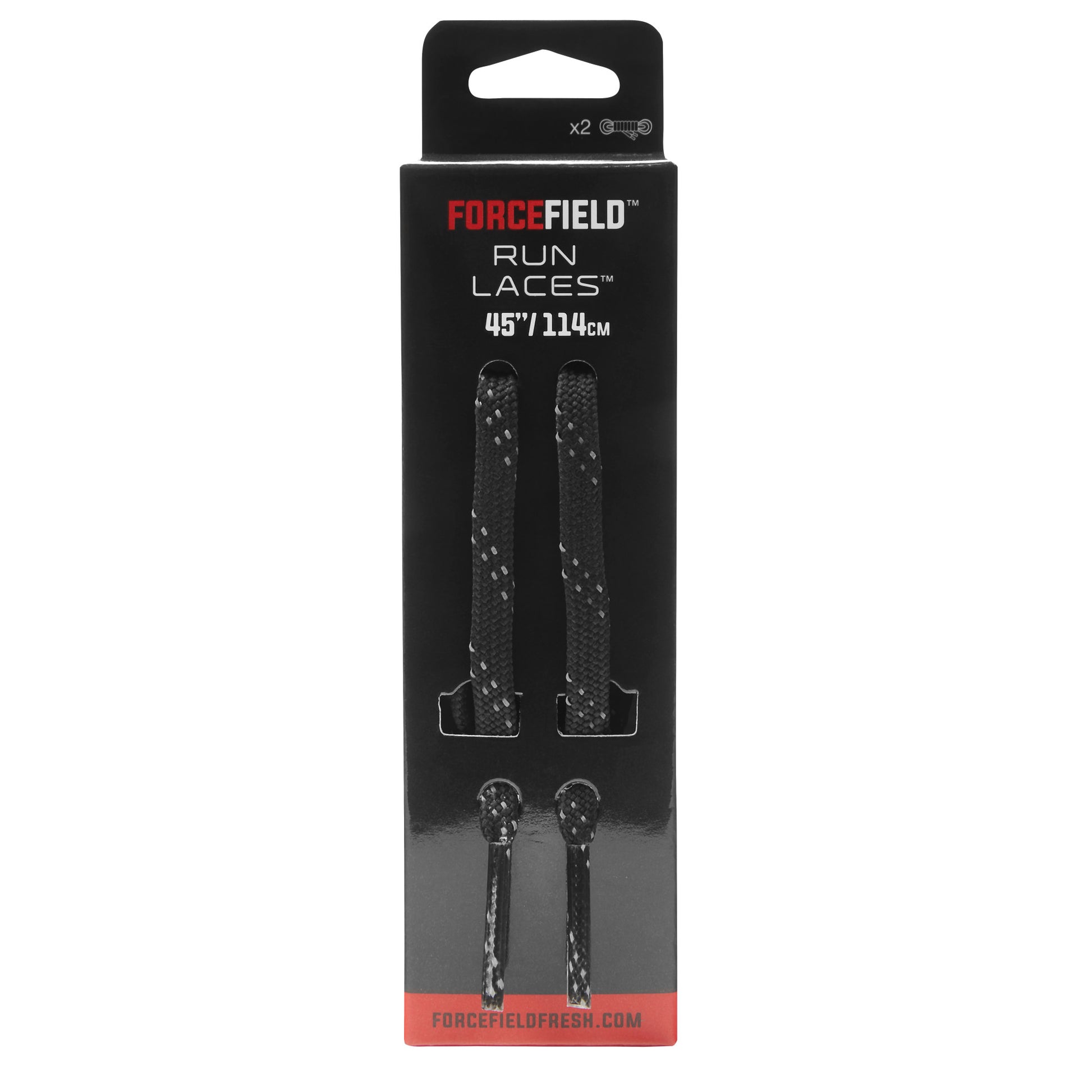 Laces tighten shoes in packaging on retail shelf in store display
