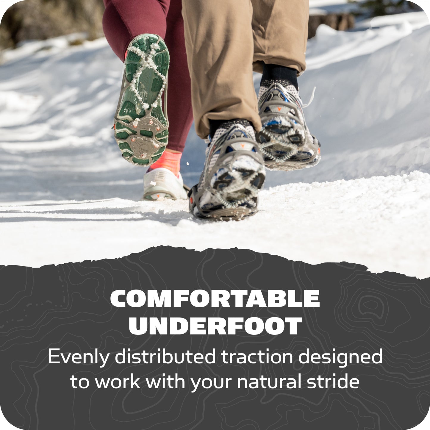 People wear comfortable snow shoes for traction on snowy terrain