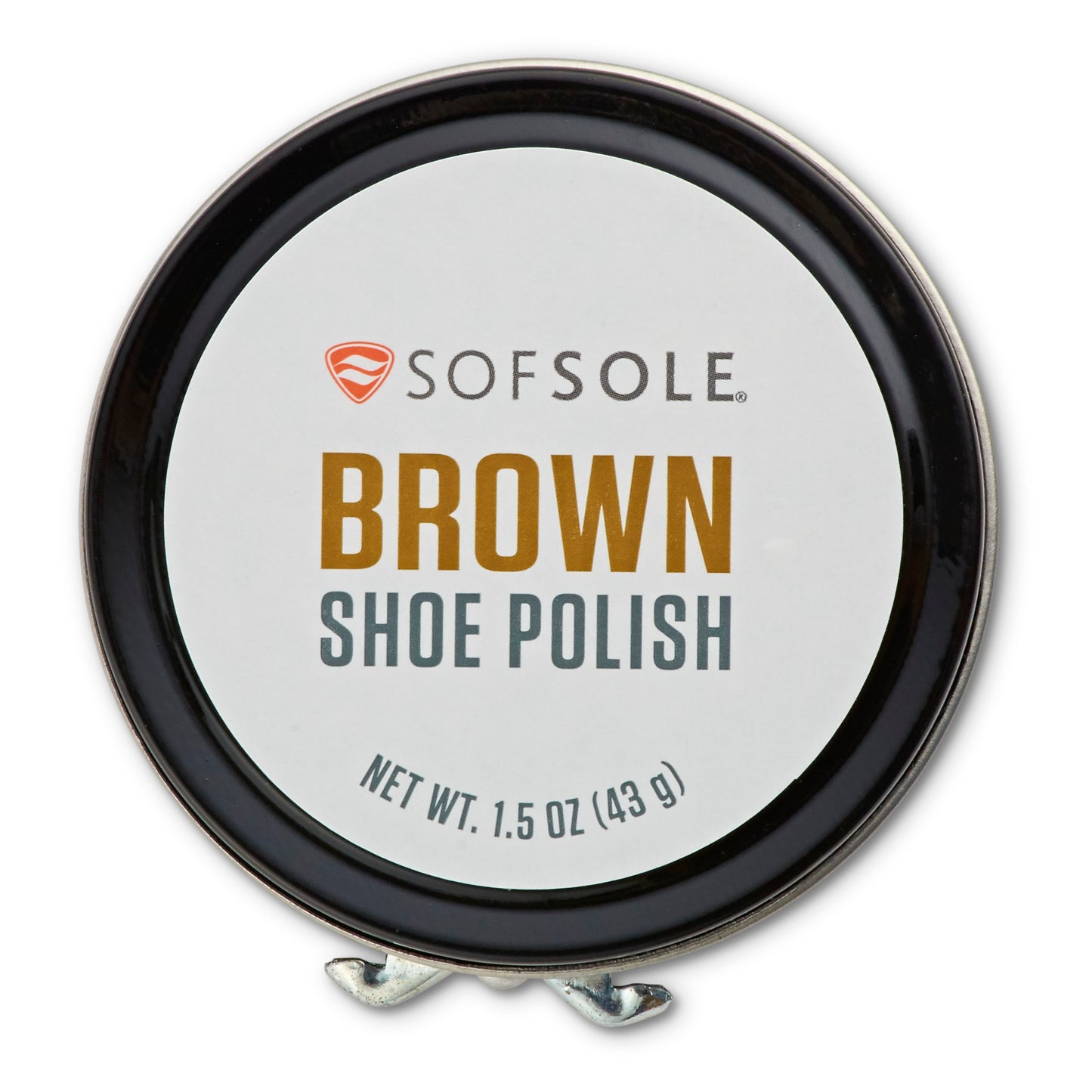 A round container of SOFSOLE BROWN SHOE POLISH on a white background.