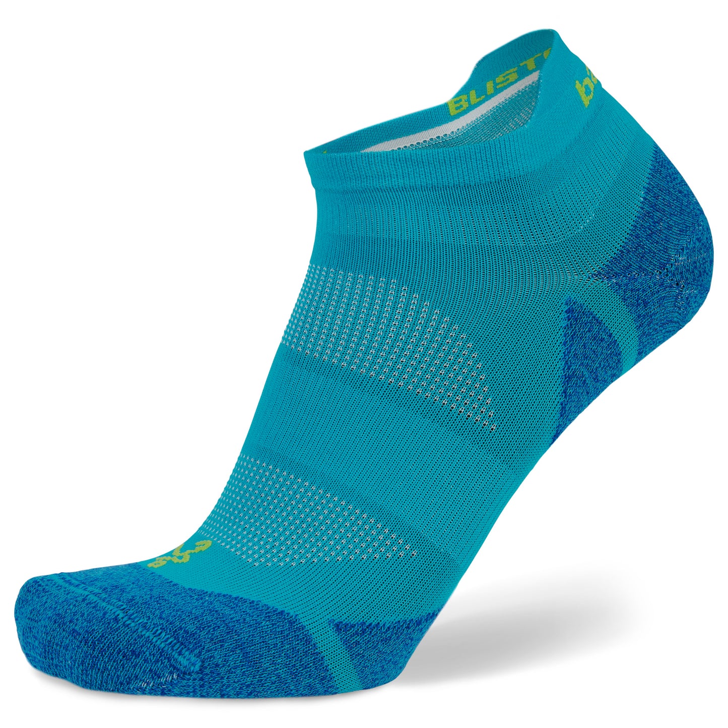 A blue athletic sock is displayed on a plain white background.