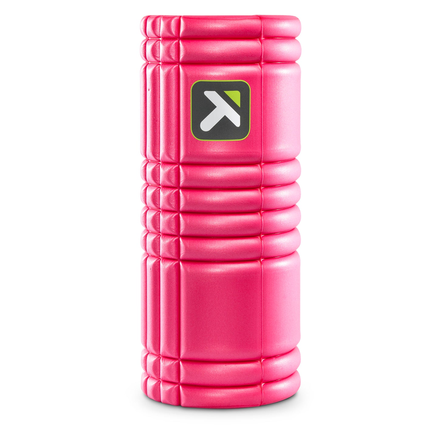 A pink foam roller supports exercises in a fitness environment.