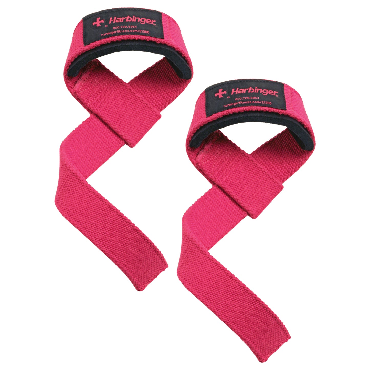 Two pink wrist straps secure hands during exercises in a gym environment