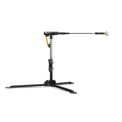 A golf swing sensor is mounted on a stand in a practice area