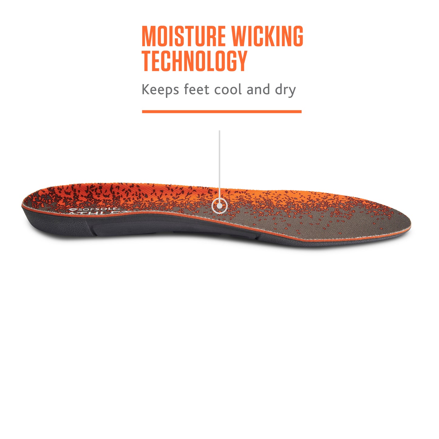 The insole cools feet using moisture wicking technology in a shoe environment