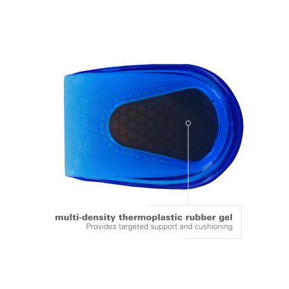 A blue multidensity thermoplastic rubber gel provides targeted support and cushioning