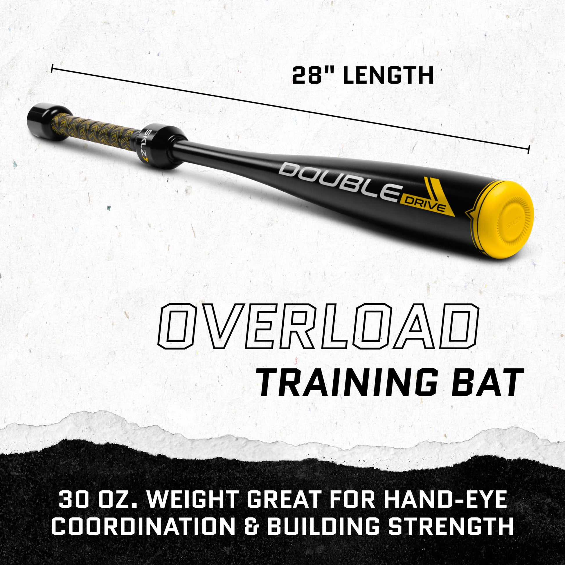 A training bat measures 28 inches long used for hand-eye coordination and strength training in fitness environment.