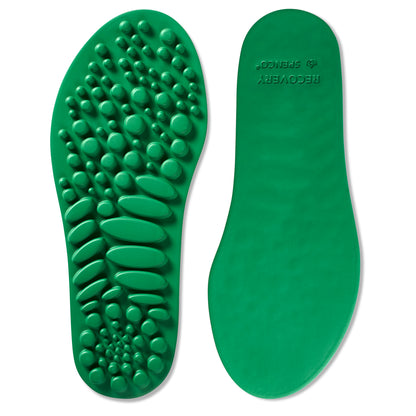 Rubber shoe insoles with textured massage surface for comfort inside footwear.