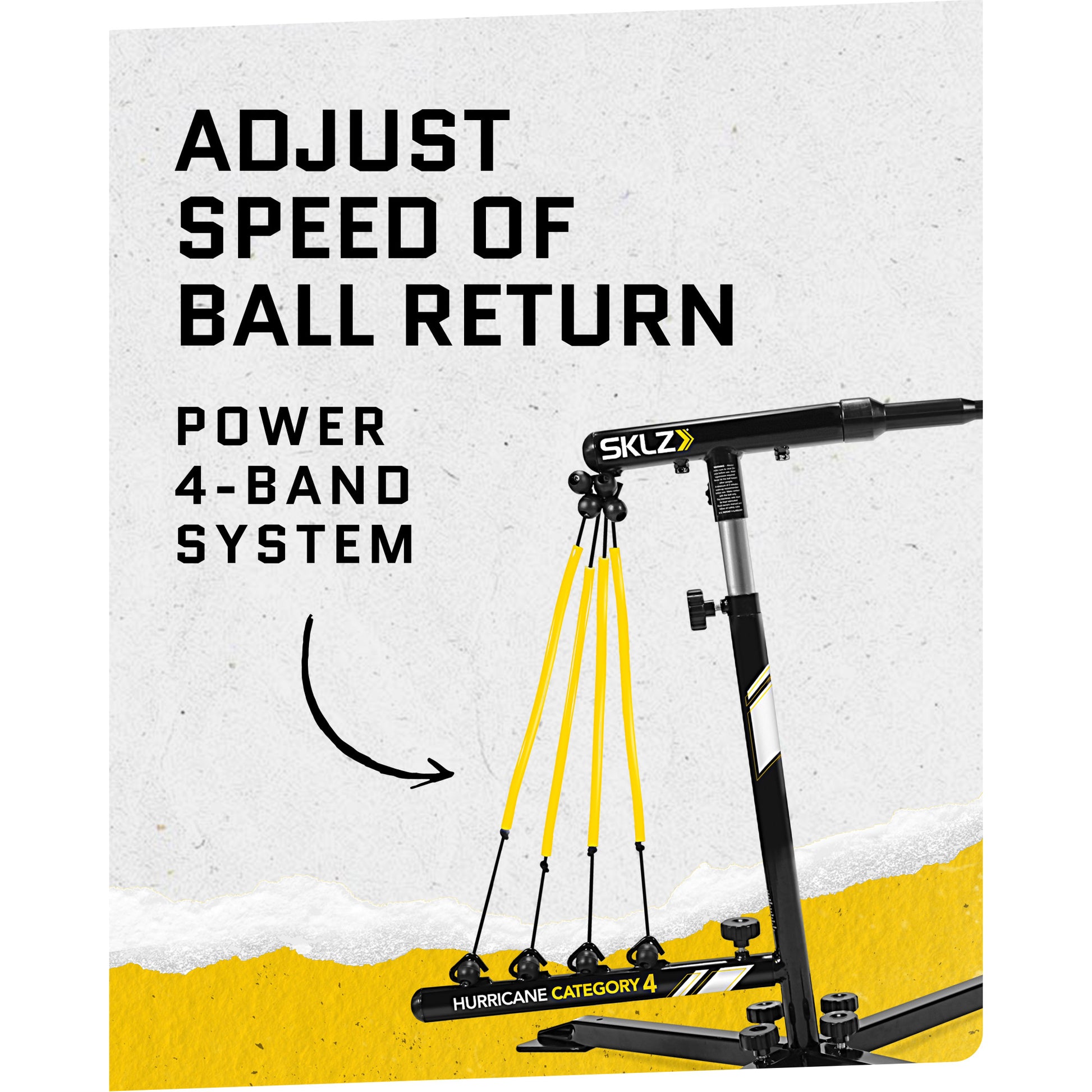 Ski trainer adjusts ball return speed using a power 4band system on a stand in a gym