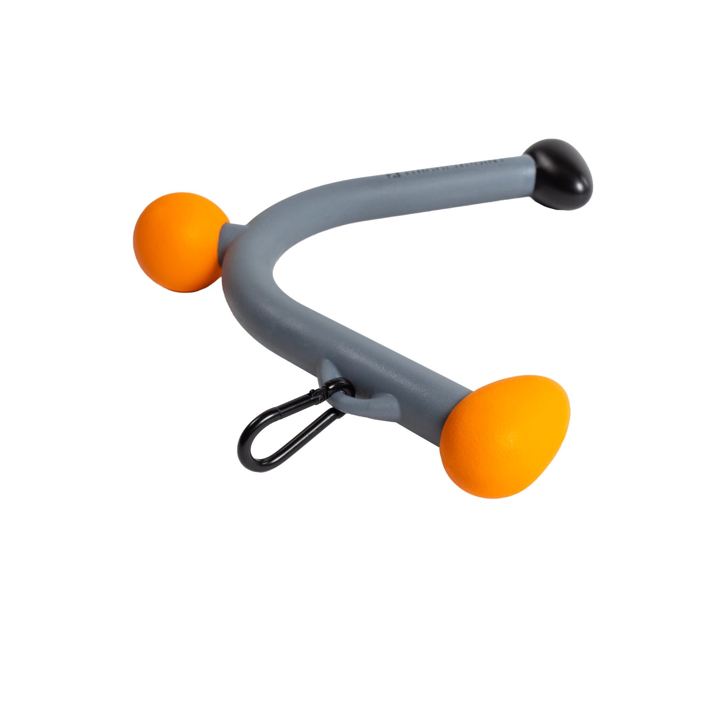 The object is a tricep dip bar with orange caps used for strength training exercises.