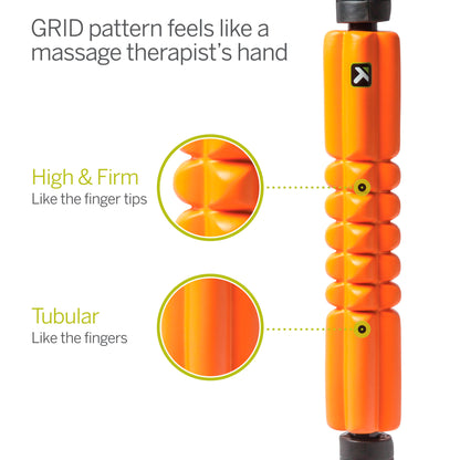 A textured massage tool with grid pattern, designed for finger-like pressure on the skin.