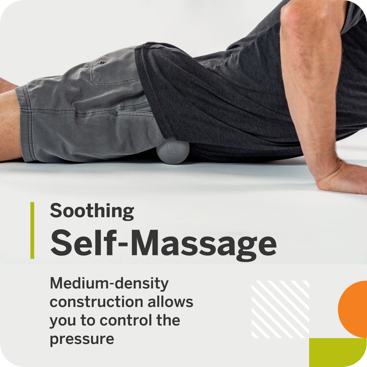 Person uses a medium-density self-massage roller on back in a controlled environment