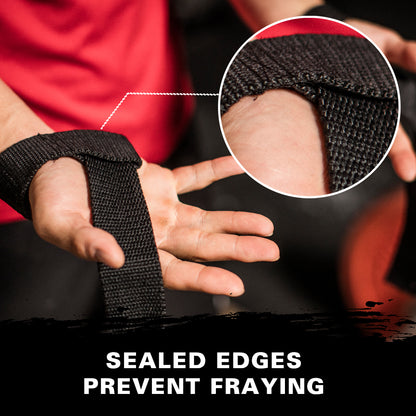 Hook stabilizes wrist to prevent fraying on sewn edges of strap in a workout setting