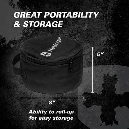 A black portable storage case with handle and zipper, 5 inches tall and 8 inches wide, designed for easy roll-up storage.